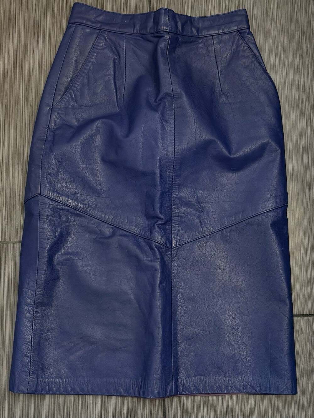 Vintage Evan Davies Cobalt Blue Leather Pencil Midi Skirt Women’s Size 4